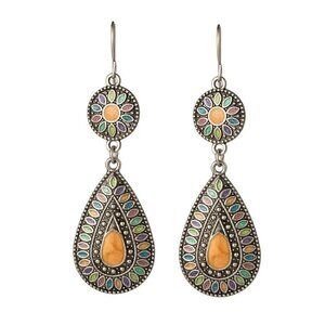 Bohemian Women’s Drop Pierced Earrings, Artificial Stones, Antique Brass